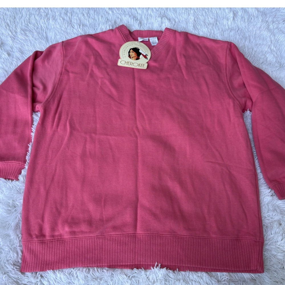 Cherokee Vintage Womens Medium Blush Pink V-Neck Sweatshirt NWT Oversized
